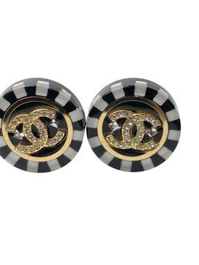 Chanel Earrings CC Logo Circle C Stone